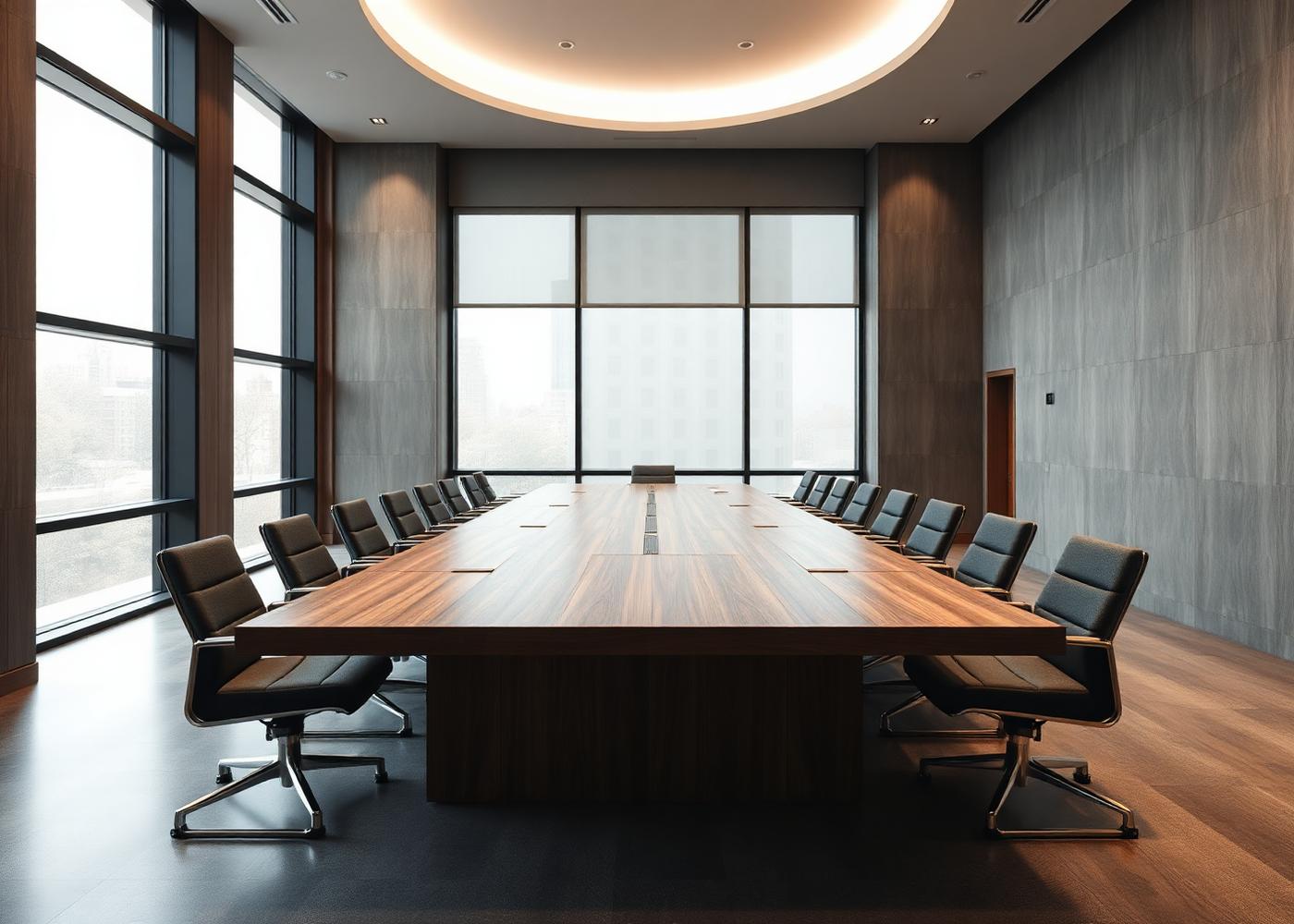 Empty modern corporate boardroom