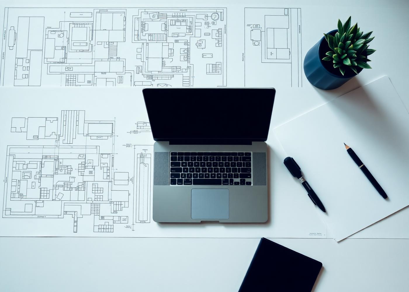 Architectural blueprints on a desk